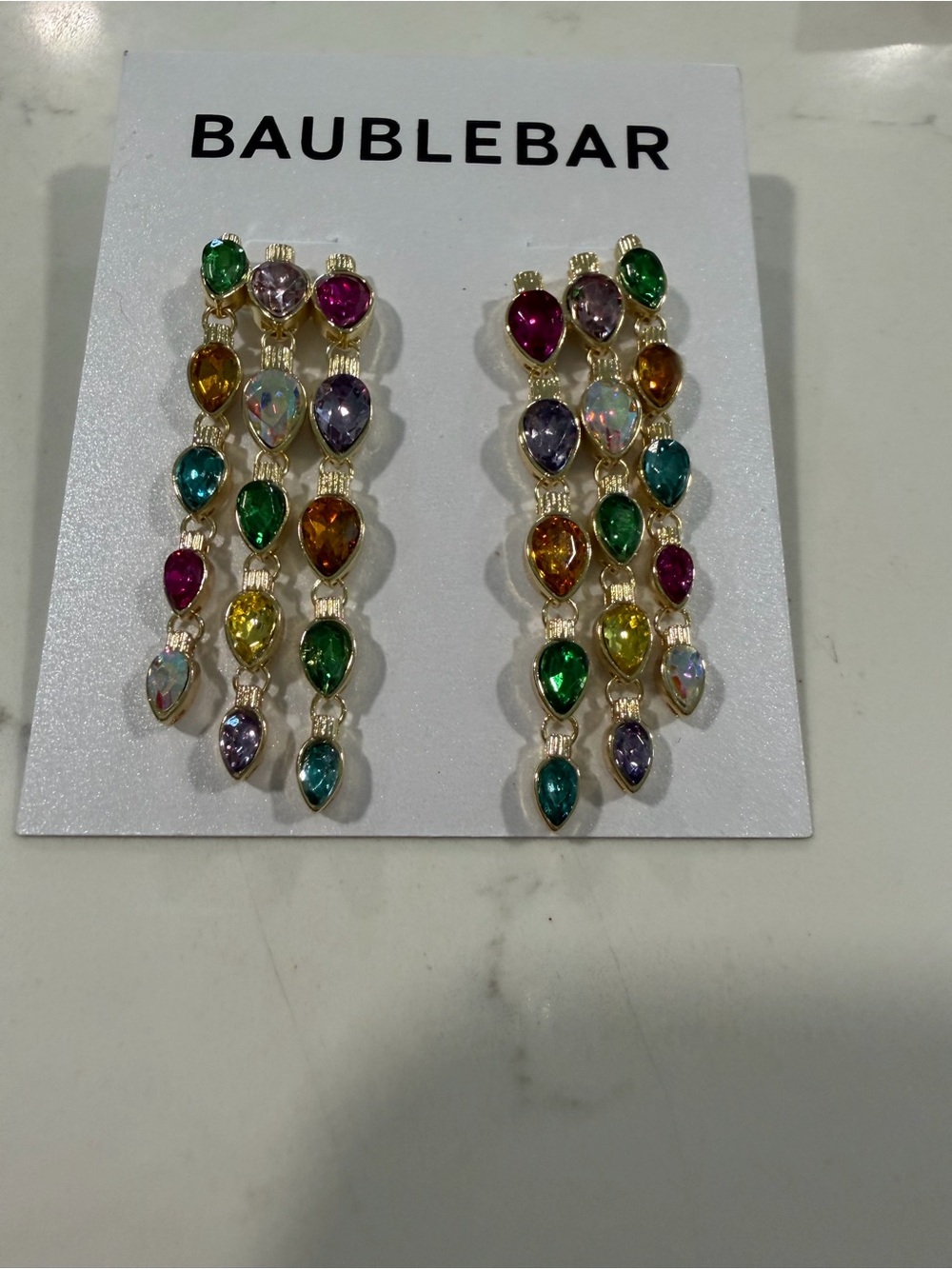 BaubleBar Gold-Tone Multicolor Teardrop Crystal Linear Earrings